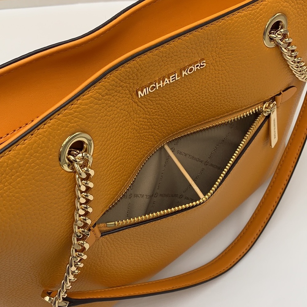 MICHAEL KORS JET SET ITEM MEDIUM FRONT ZIP POCKET CHAIN TOTE BAG HONEYCOMB COLOR - Picture 8 of 16